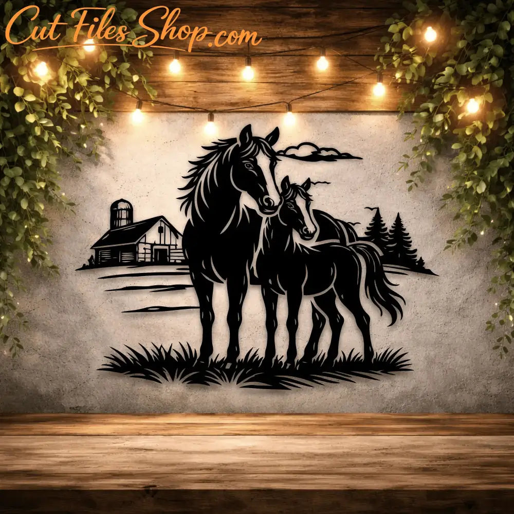 horse family silhouette svg for cnc
