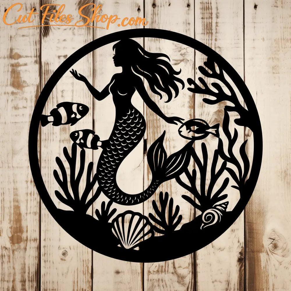 Sea life mermaid design SVG DXF for laser cutting, CNC and decor