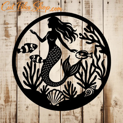 Sea life mermaid design SVG DXF for laser cutting, CNC and decor