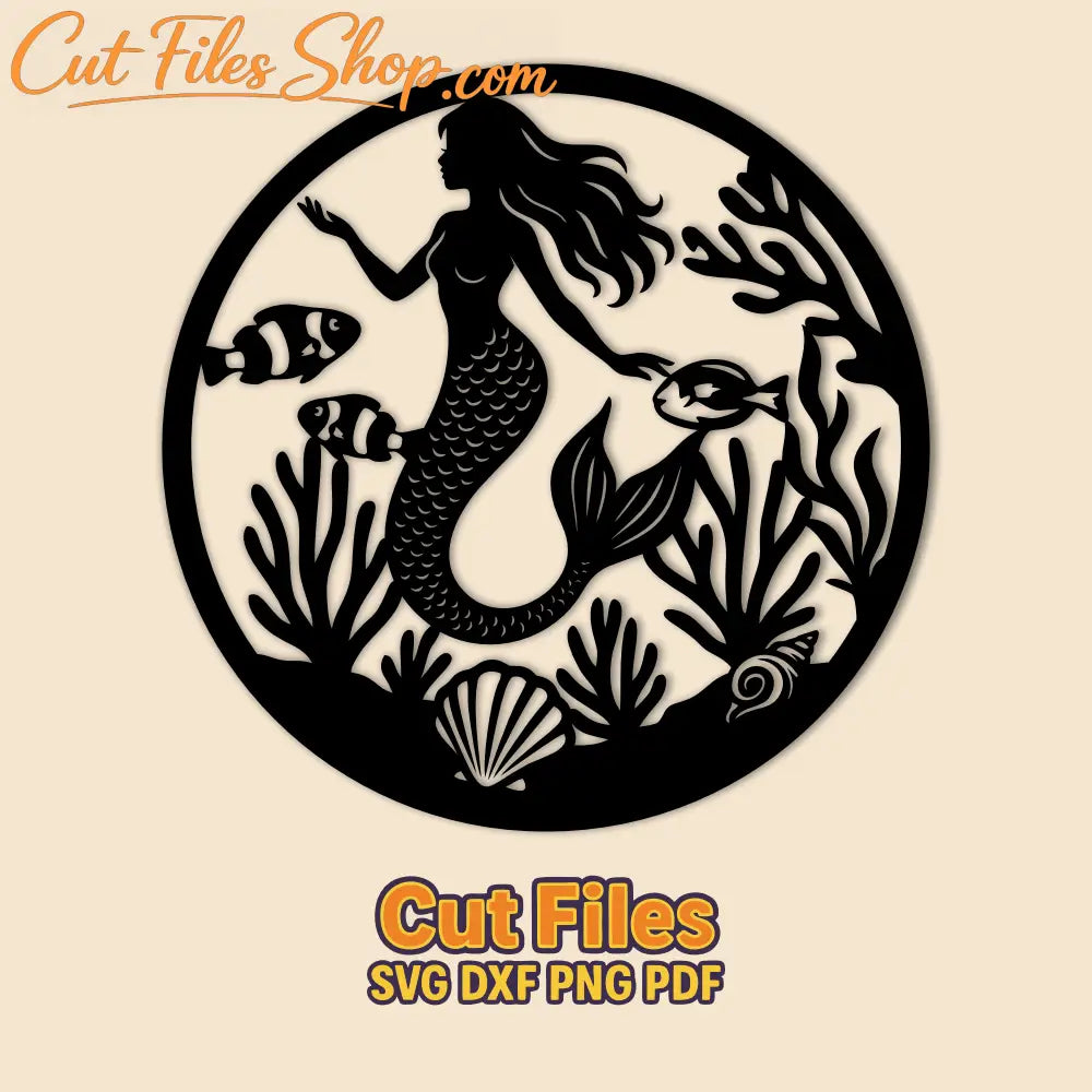 Ocean mermaid round panel SVG PNG for CNC plasma and laser cutting