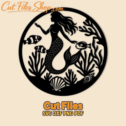 Ocean mermaid round panel SVG PNG for CNC plasma and laser cutting