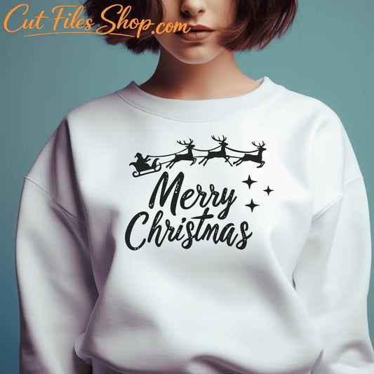 Merry Christmas Sign SVG & Santa Sleigh Cut Files for Cricut & Silhouette, DXF for CNC, T-Shirt Design & Holiday Decor, Christmas Gift
