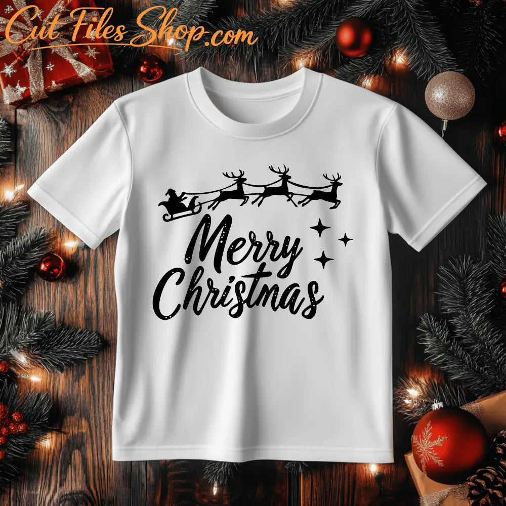 SVG Merry Christmas Sign and Santa Sleigh for Cricut & Silhouette, DXF for CNC, DIY T-Shirt Design & Christmas Decoration