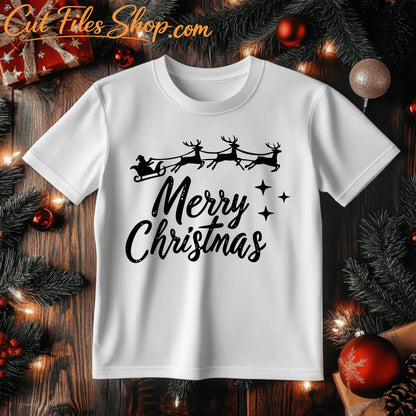 SVG Merry Christmas Sign and Santa Sleigh for Cricut & Silhouette, DXF for CNC, DIY T-Shirt Design & Christmas Decoration