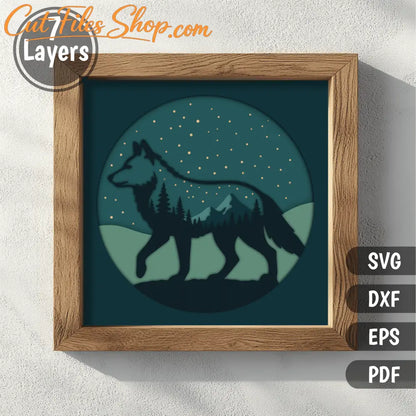 Midnight wolf layered art 7 layer SVG DXF EPS PDF template