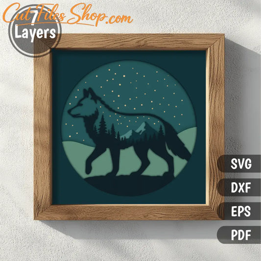 Midnight wolf layered art 7 layer SVG DXF EPS PDF template