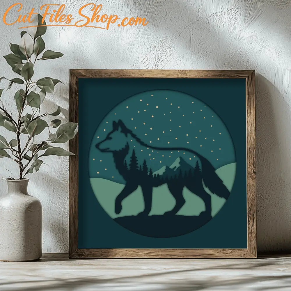 7 layer wolf shadow box SVG for Glowforge and CNC