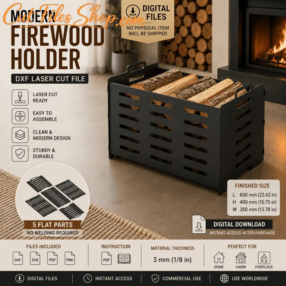 Modern firewood holder DXF SVG files for CNC plasma cutting