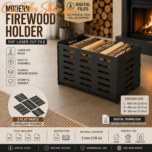 Modern firewood holder DXF SVG files for CNC plasma cutting