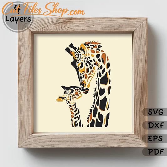 Layered Giraffe Family Papercut SVG, Cricut Silhouette File, Laser Cut Template, Paper 3D Art, DIY Shadow Box Craft, Instant Download