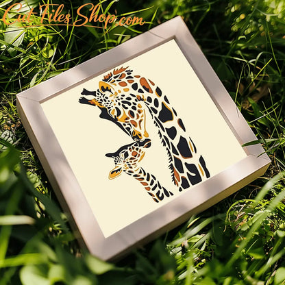 Mom and Baby Giraffe Layered SVG for Cricut, Silhouette, Laser Cut DXF, DIY Home Decor, Papercraft Art, Shadow Box Craft Template