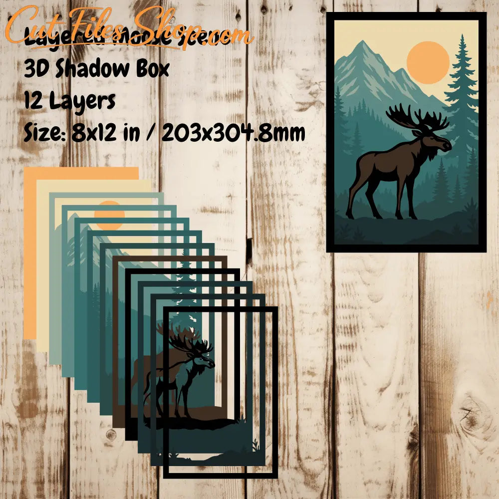 moose layered paper cut shadow box template
