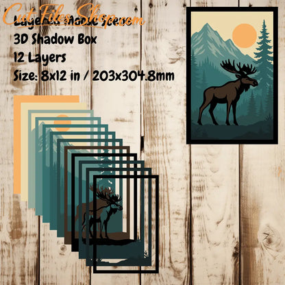 moose layered paper cut shadow box template