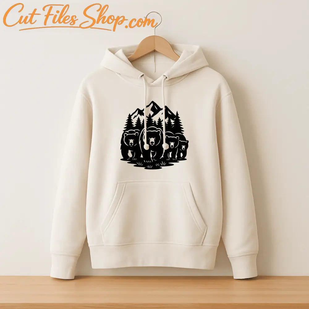 Wildlife scene SVG PNG DXF with mountains and walking bears