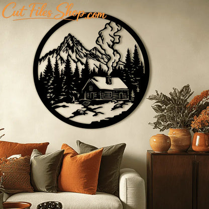 Mountain Cabin DXF for Laser Cutting, SVG for Vinyl Crafts and Wall Decor