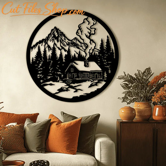 Mountain Cabin DXF for Laser Cutting, SVG for Vinyl Crafts and Wall Decor