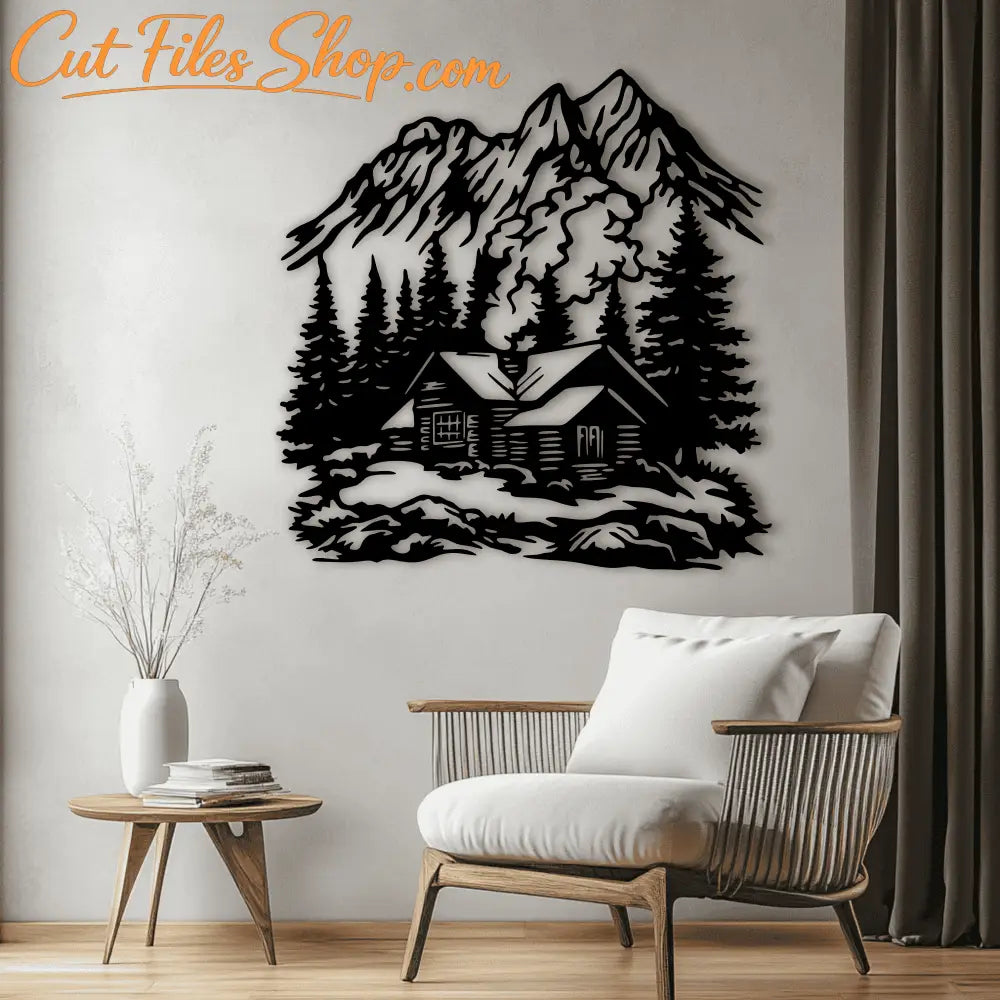 Rustic Cabin Scene DXF SVG – CNC Designs, Cricut, and DIY Metal Art