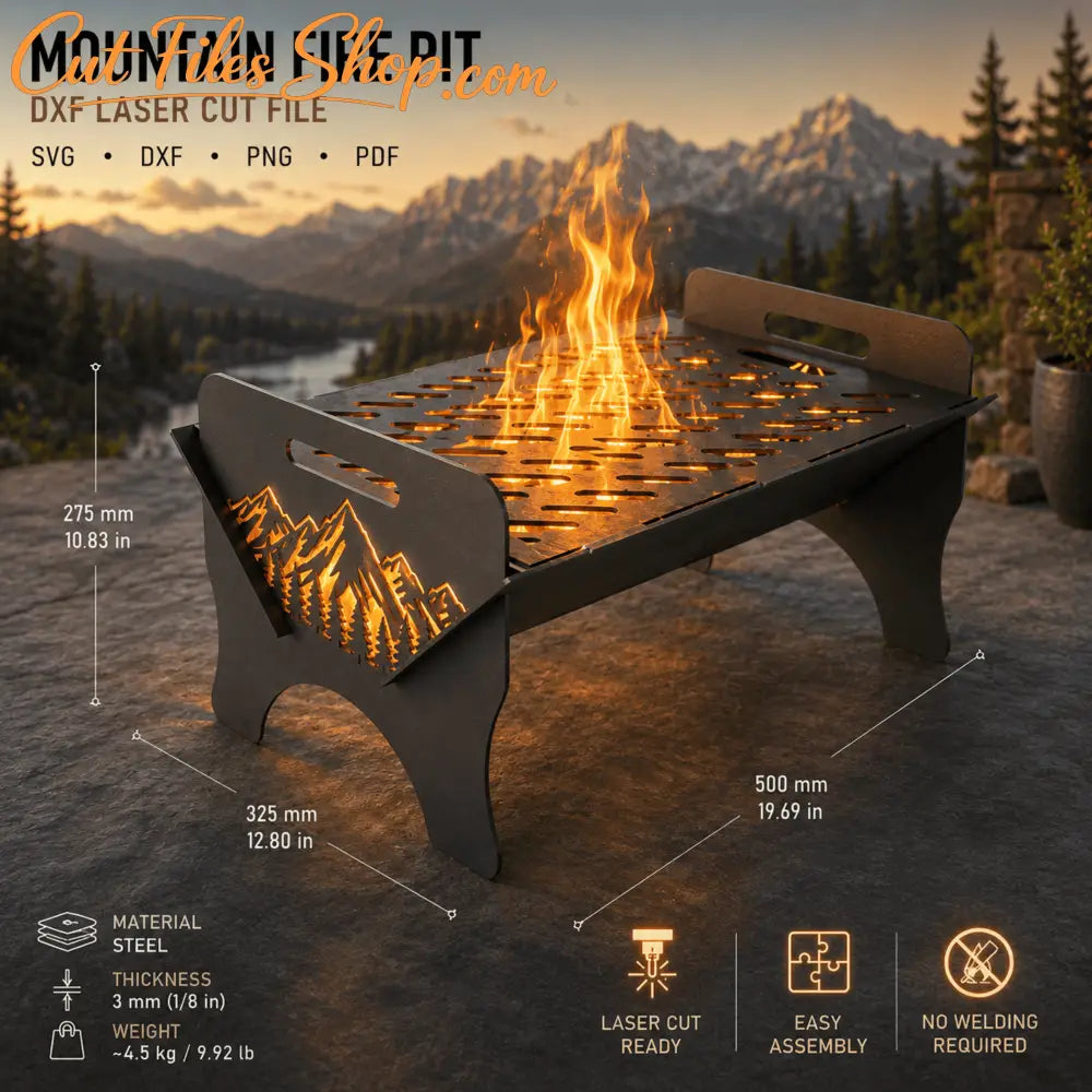 Mountain landscape fire pit for laser cutting