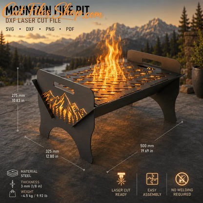 Mountain landscape fire pit for laser cutting