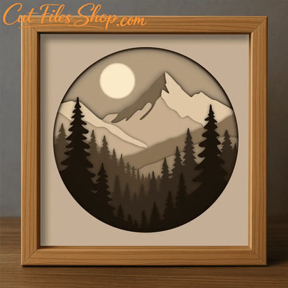 Layered mountain landscape cutting file for Cricut and Glowforge
