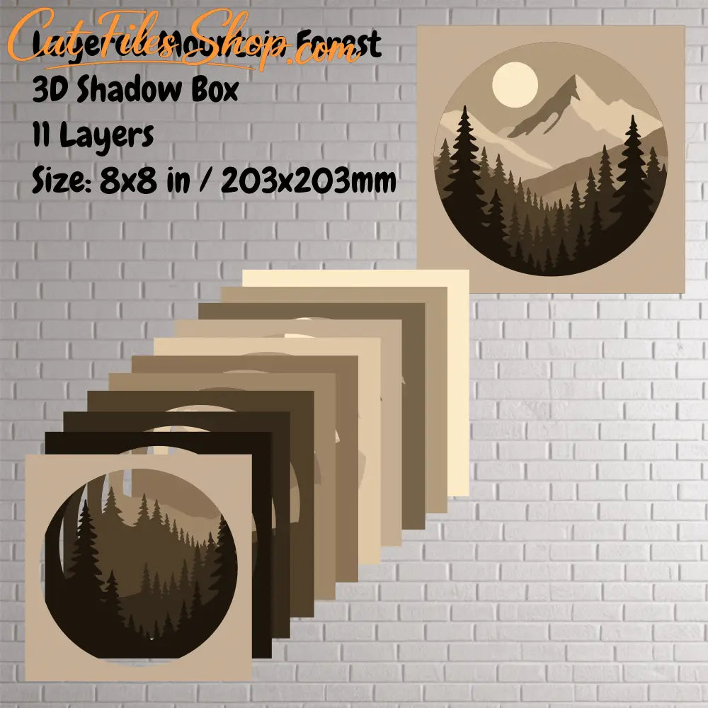 Forest and peaks 3D shadow box design for laser and CNC cutters