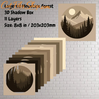 Forest and peaks 3D shadow box design for laser and CNC cutters