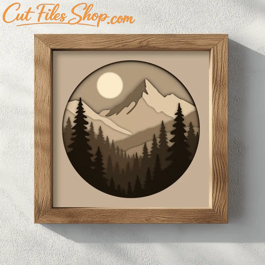 Woodland layered paper craft shadow box template landscape scene