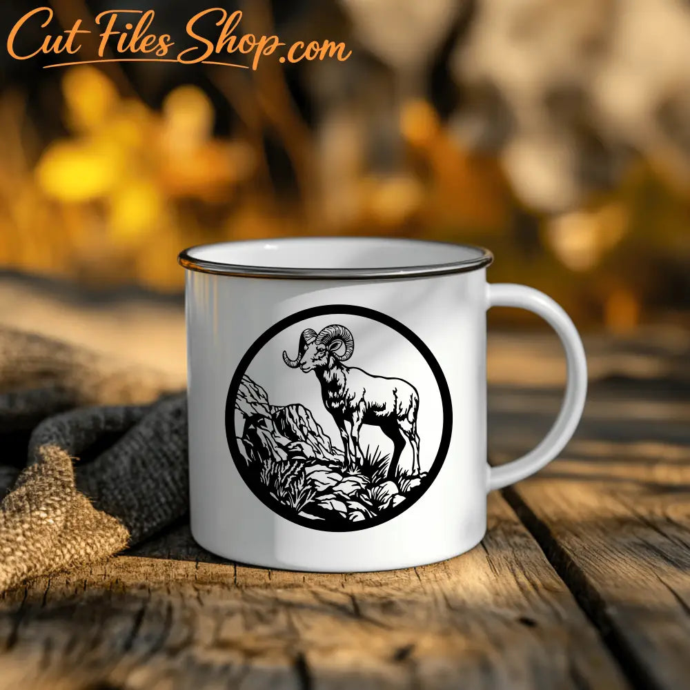 Mountain Goat DXF for CNC, Camping Mug design
