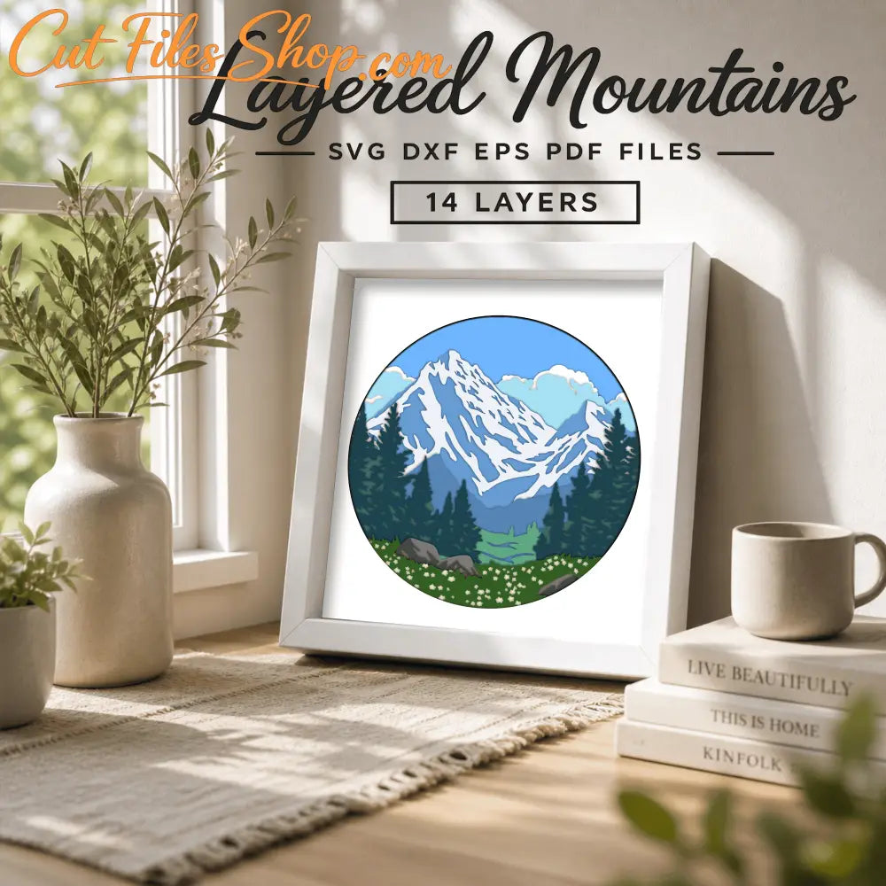 mountain landscape layered svg shadow box design