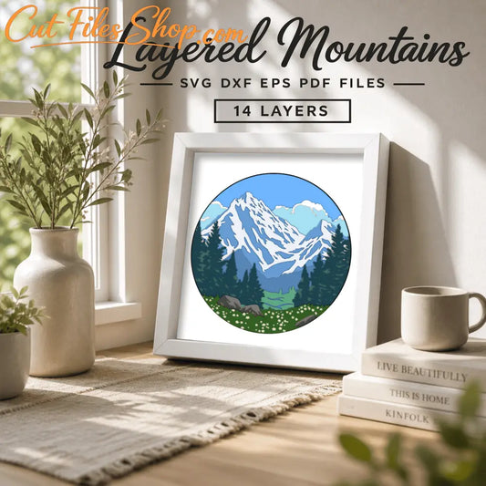 mountain landscape layered svg shadow box design