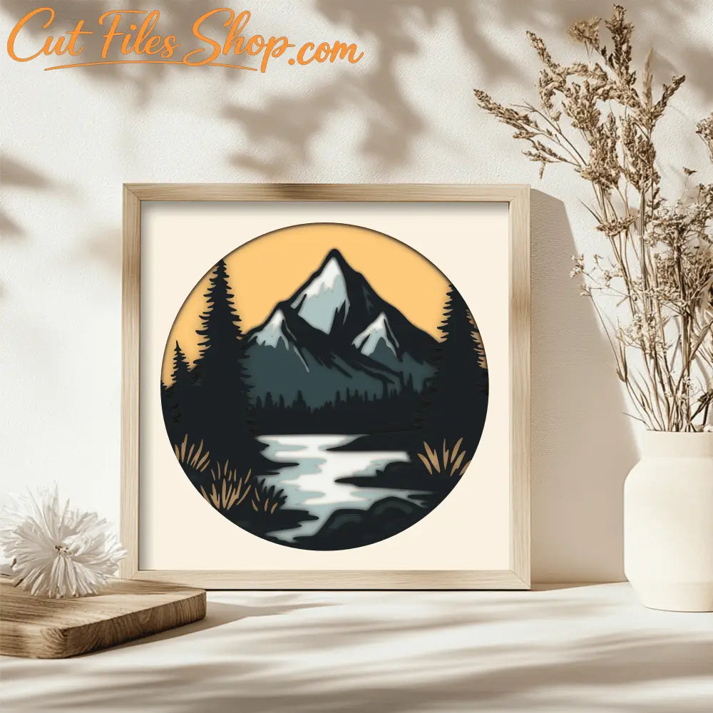 Mountain Range 3D Shadow Box Template Svg for Cricut Project DXF for CNC Multilayer Design - Digital