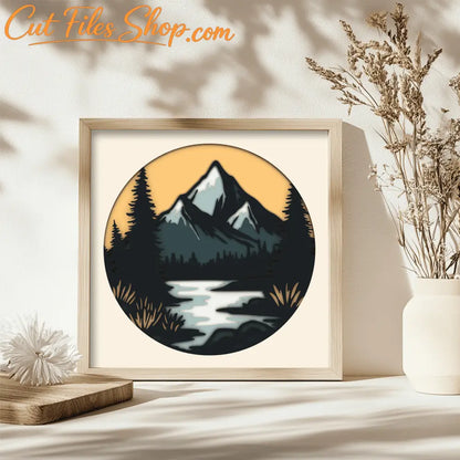 Mountain Range 3D Shadow Box Template Svg for Cricut Project DXF for CNC Multilayer Design - Digital
