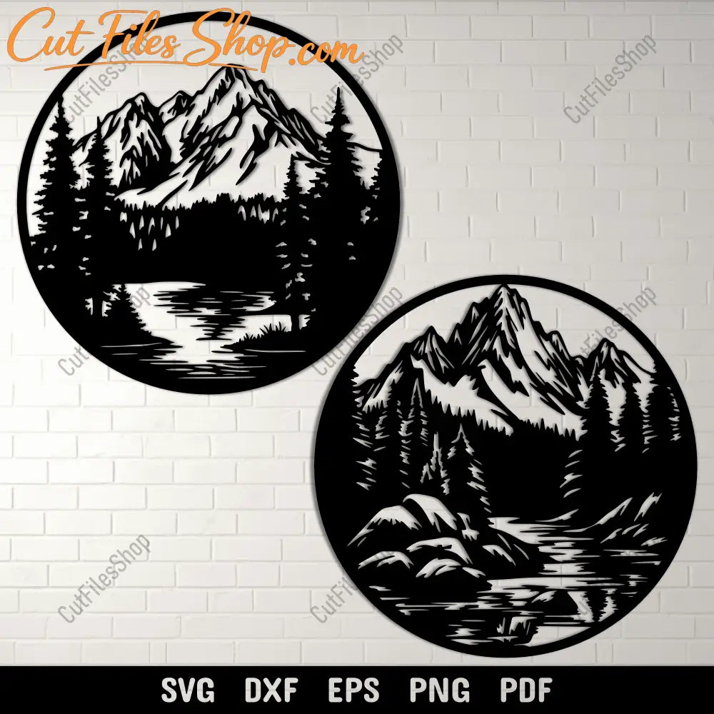 Preview of Mountain Ranges DXF for Laser Cutting, Wildlife SVG for Cricut