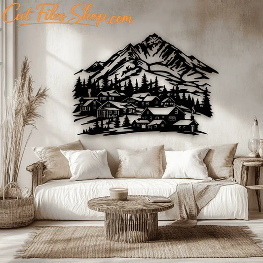 Mountain Village DXF and SVG – Perfect for CNC, Laser Cutting & DIY Wall Art
