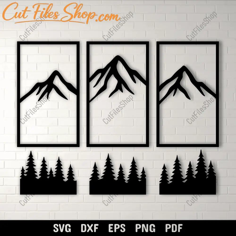 Three panel mountain wall art SVG design