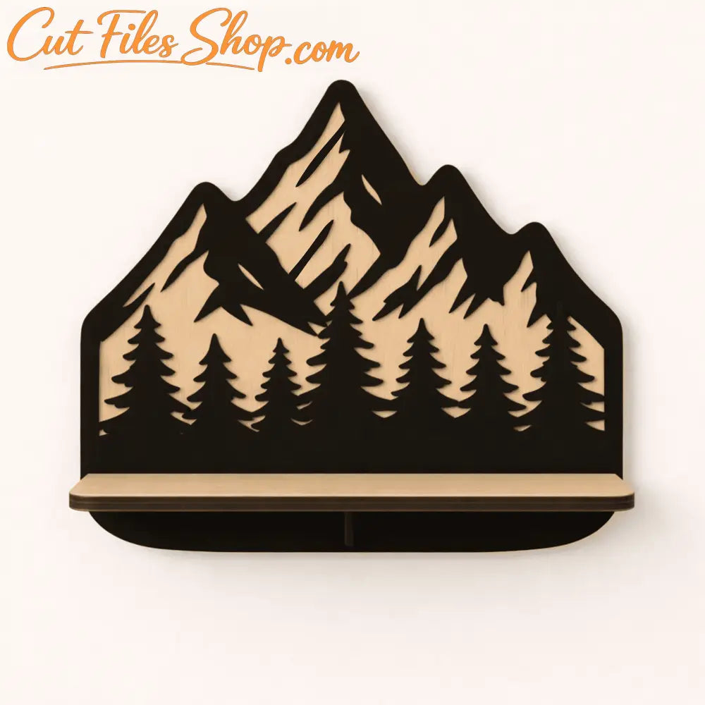 cnc wall shelf dxf file mountain forest wooden decor