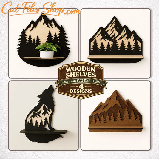 mountain wall shelf svg dxf bundle laser cut plywood shelves
