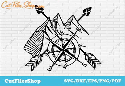 Mountains art svg cut file for cricut, dxf file for laser cut, svg for shirts designs, Cut Files Shop, mountains scene dxf, svg art designs, cricut images, dxf cnc files