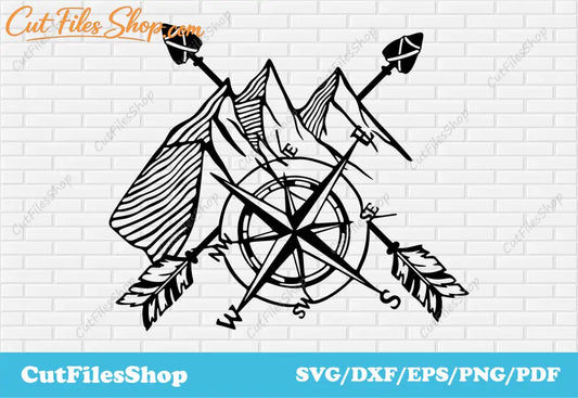 Mountains art svg cut file for cricut, dxf file for laser cut, svg for shirts designs, Cut Files Shop, mountains scene dxf, svg art designs, cricut images, dxf cnc files