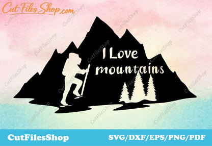 Dxf for CNC laser cutting, Files for cnc plasma, t-shirt designs, mountains for shirt, mountains for cricut, dxf images