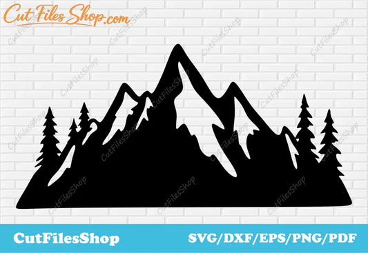Mountains dxf for laser cut, Plasma cnc cut files, Svg for cricut, Forest decor dxf, decor dxf, wall decor laser cut, home decor dxf, nature decor dxf plasma cut, mountains svg