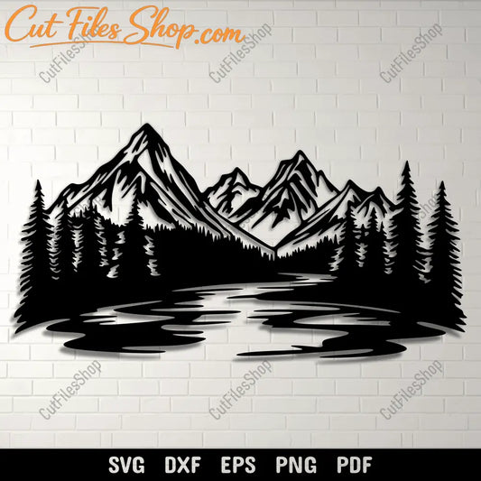 Mountains Scene DXF for CNC, SVG for Cricut Projects, DIY Wall Decals
