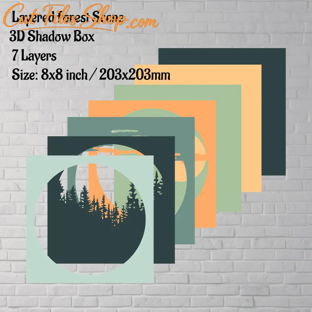 Layered forest scene svg for crciut, 3d shadow box template, dxf for silhouette, cut files shop