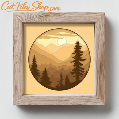 Multilayer Mountains scene, Cardstock SVG Templates for 3D Shadow Box & Light Boxes