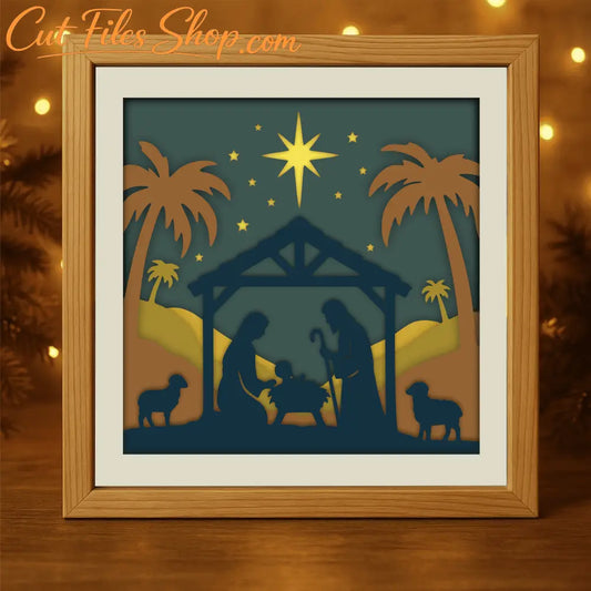 Nativity 3D shadow box SVG DXF PDF EPS layered template Holy Family