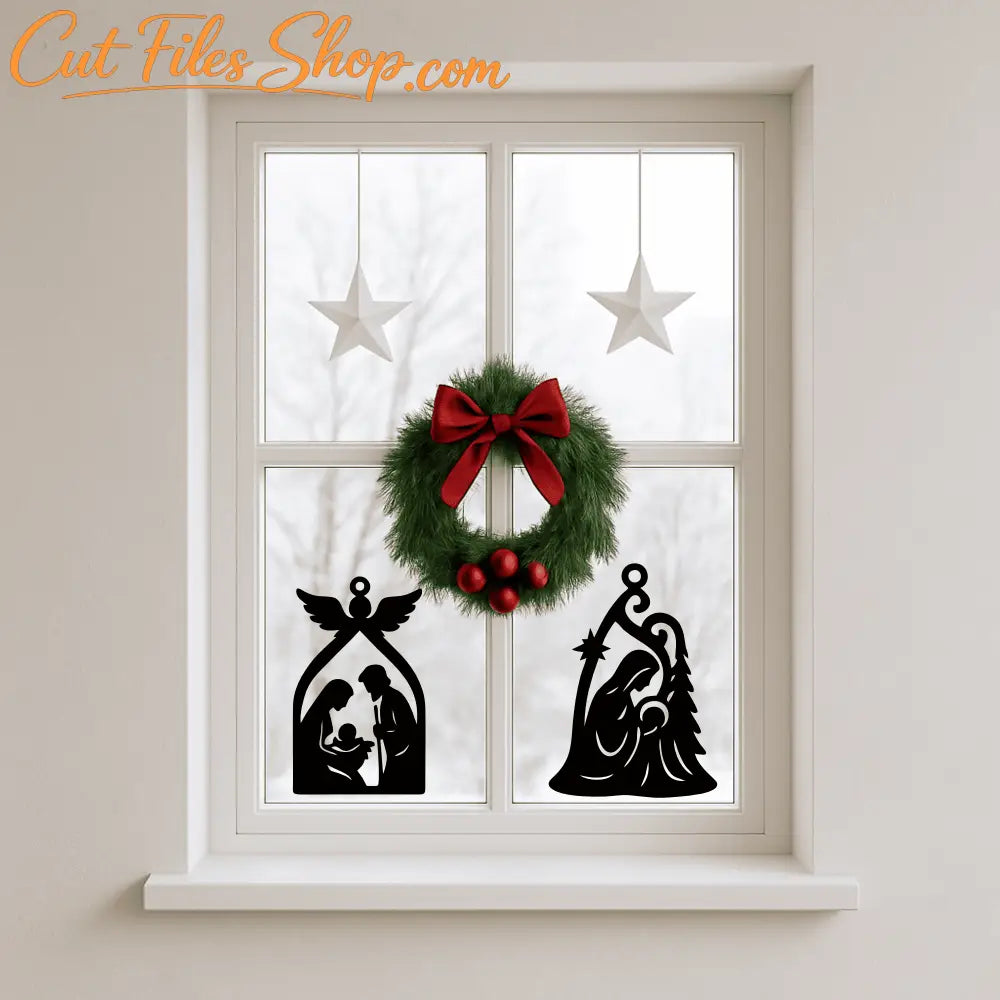 Angel and manger ornament vectors for holiday décor