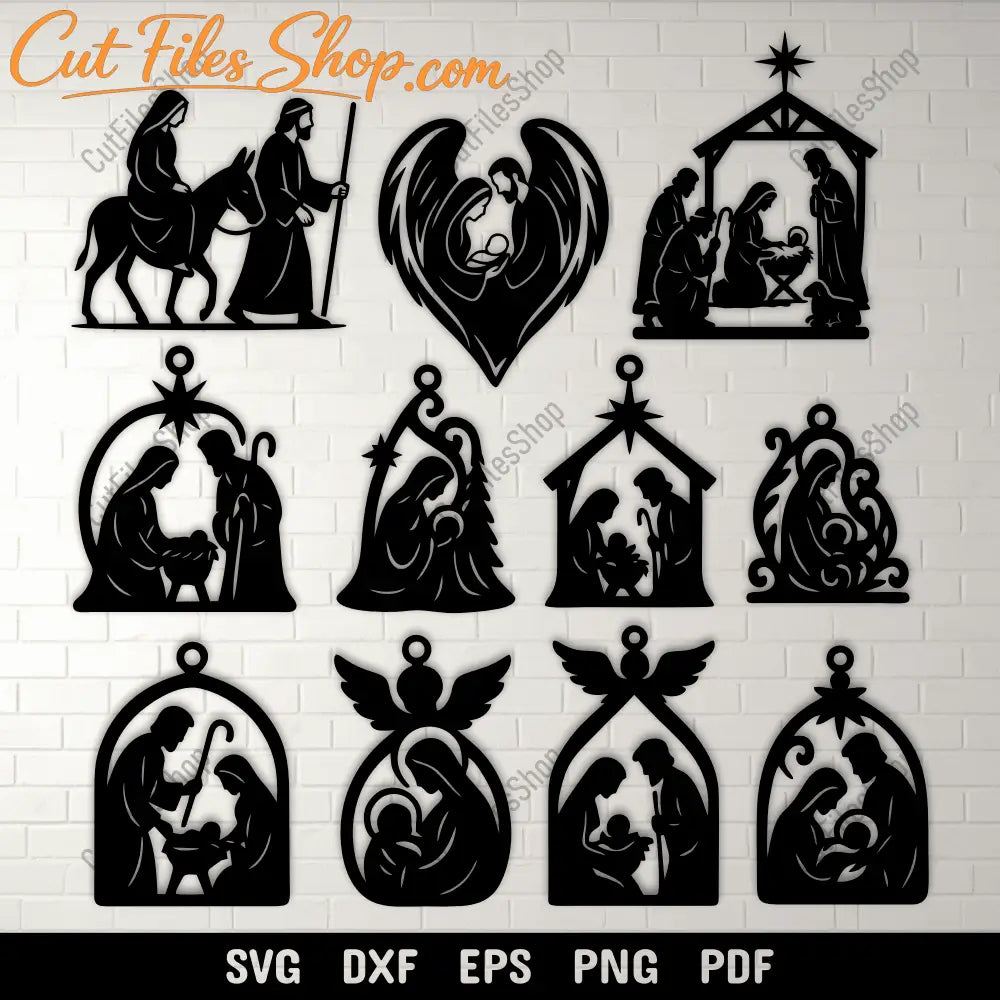 11 Nativity SVG Ornaments, Laser Cut Design Bundle, CNC Files, Cricut Christmas Decor, Silhouette Craft Ideas