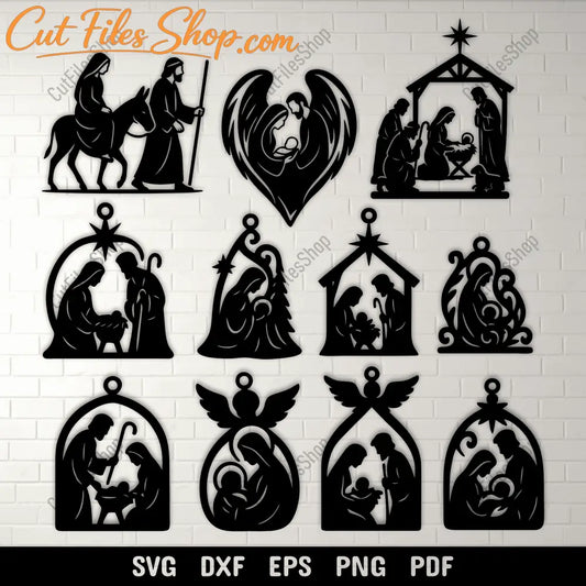 11 Nativity SVG Ornaments, Laser Cut Design Bundle, CNC Files, Cricut Christmas Decor, Silhouette Craft Ideas