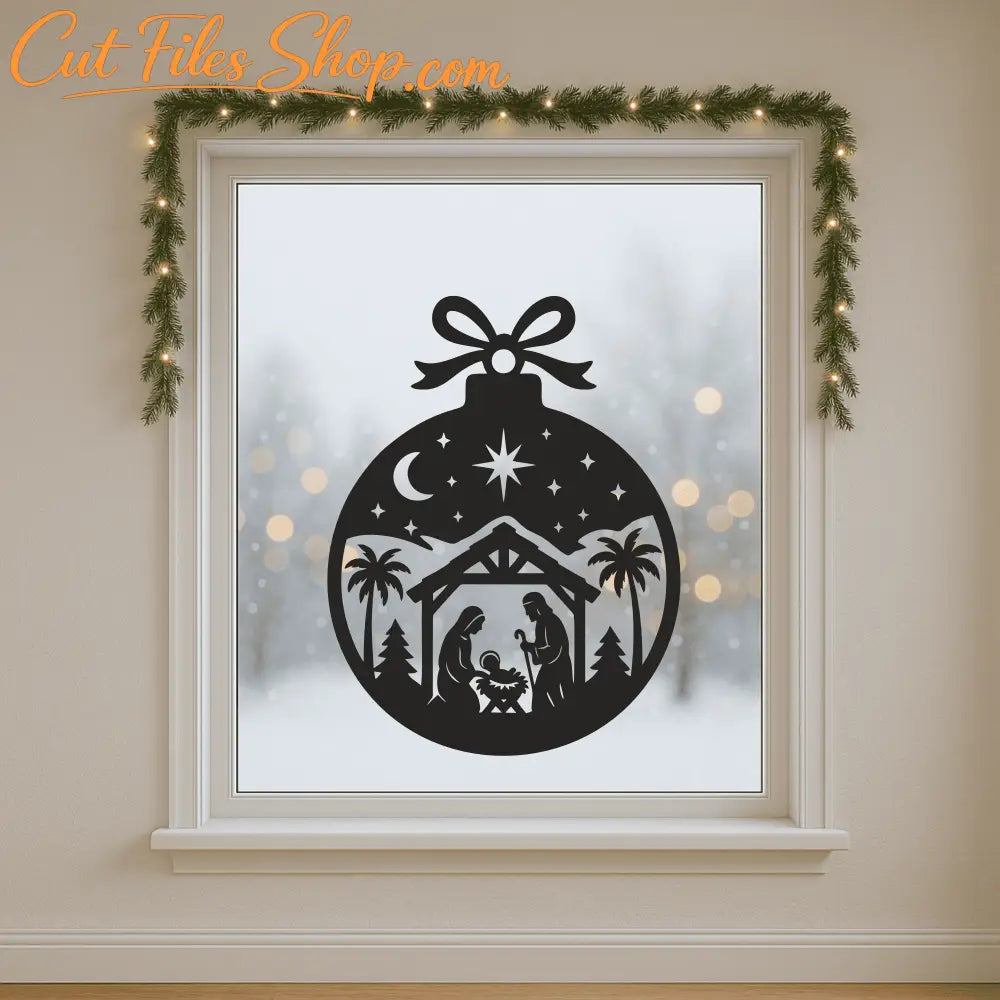 Holy family ornament SVG with Mary Joseph and baby Jesus