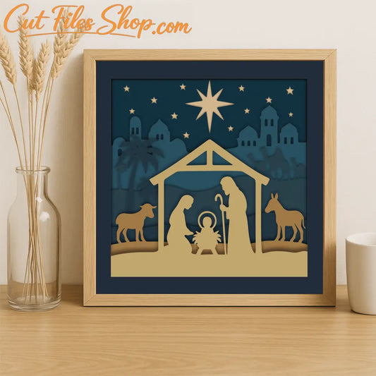Nativity scene 3D shadow box layered SVG DXF EPS PDF paper cut design